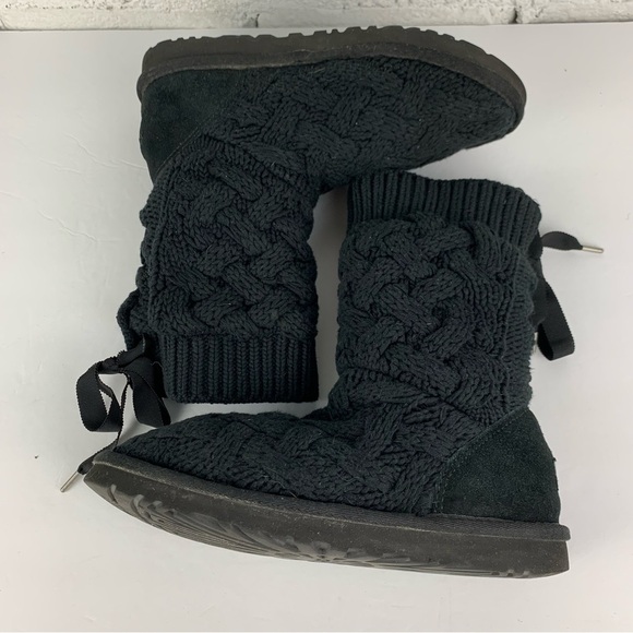 Ugg Isla Black Boot Knit Boots Back Tie Lace Size 8 - Picture 12 of 13